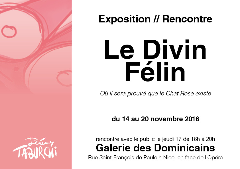Flyer exposition Chat Rose de Taburchi à la Galerie des Dominicains