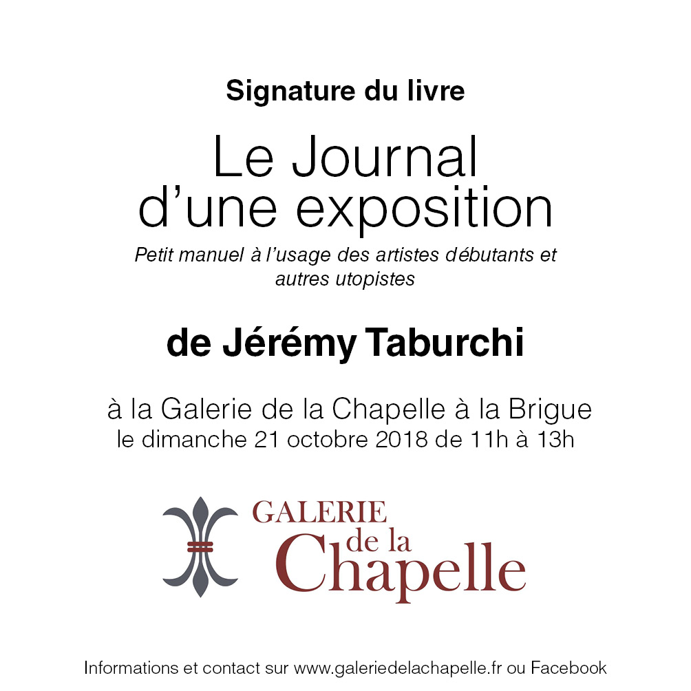 Signature du livre le Journal d'une Exposition à la Galerie de la Chapelle de la Brigue.