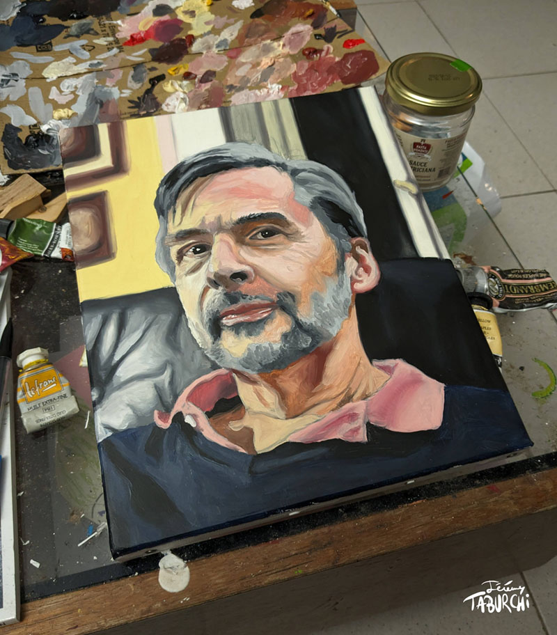 Ébauche d'un portrait, un tableau peint à l'huile, dans le cadre d'une commande.