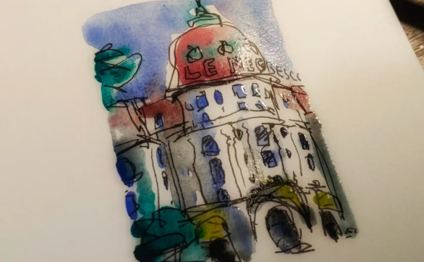 Une aquarelle représentant le Negresco à Nice
