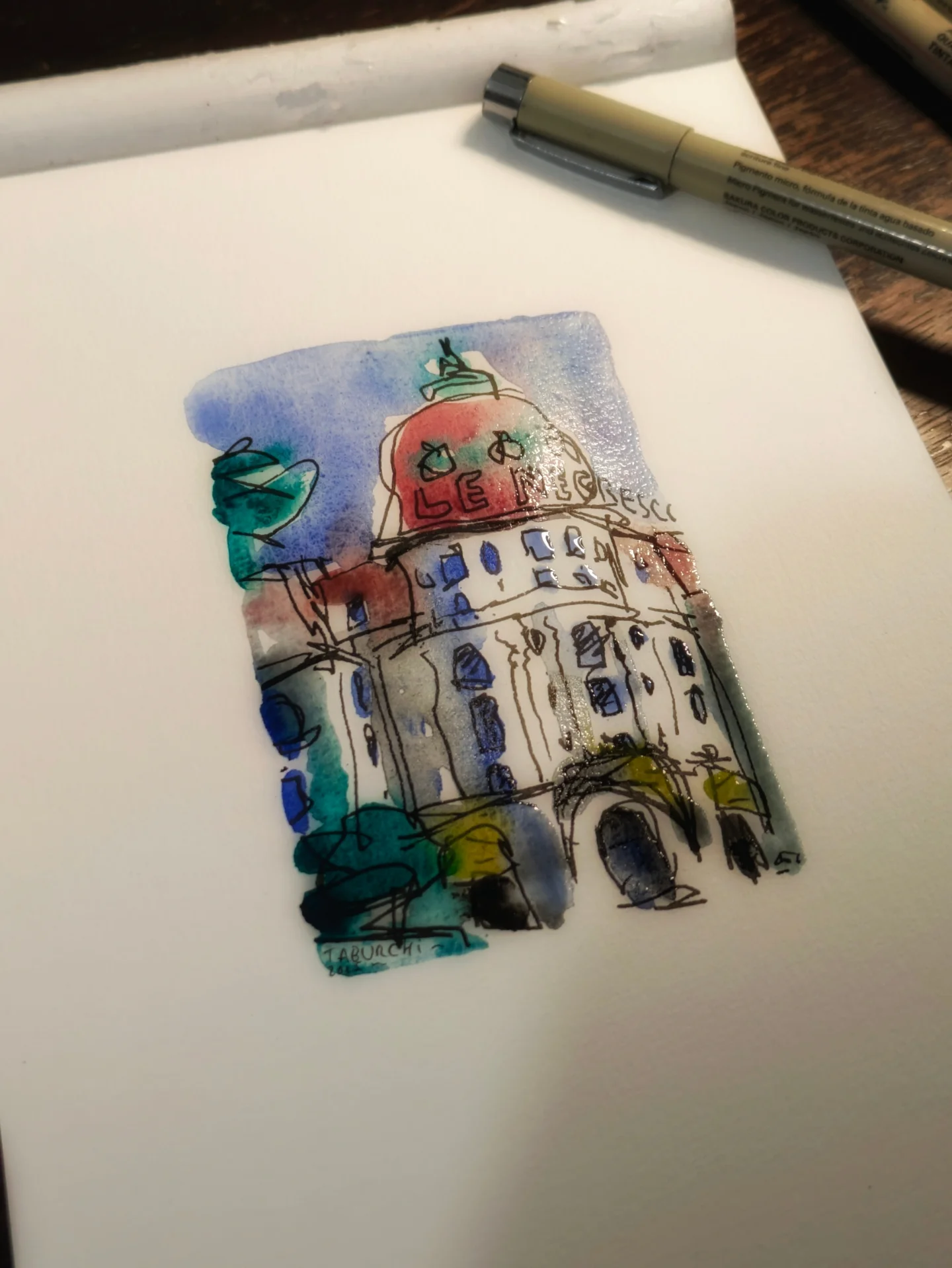 Une aquarelle représentant le Negresco à Nice